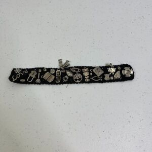 Charm Bracelet‎ Silver Tone Black Crochet Mixed Love Animal Thick Statement